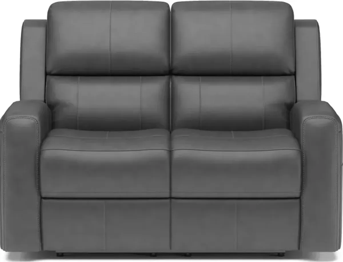 Flexsteel Linden Black Power Reclining Leather Loveseat with Power Headrests & Lumbar