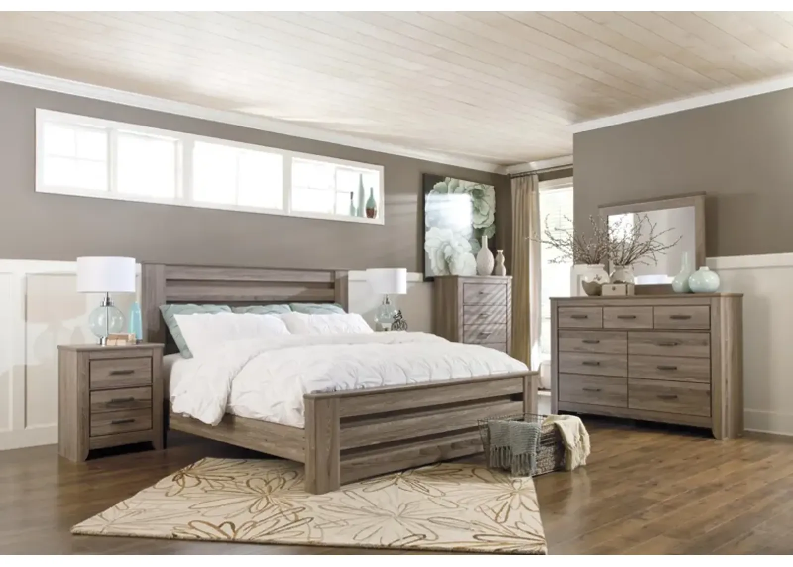 Ashley Zelen Warm Gray King Panel Bed