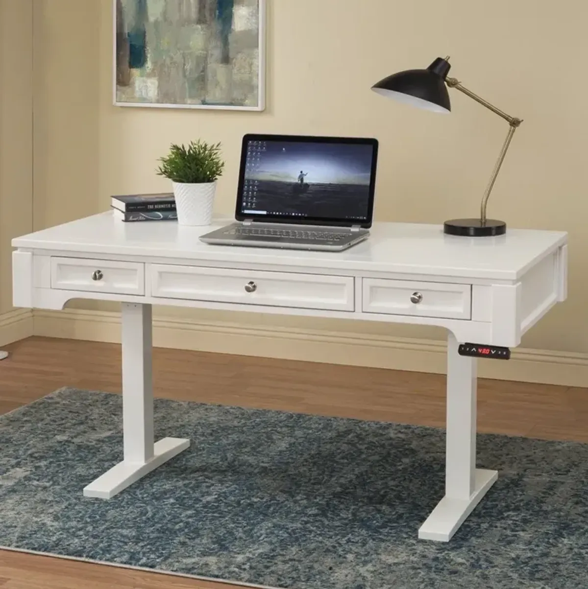 Parker House Boca Collection 57 Inch Power Lift Desk Cottage White Color