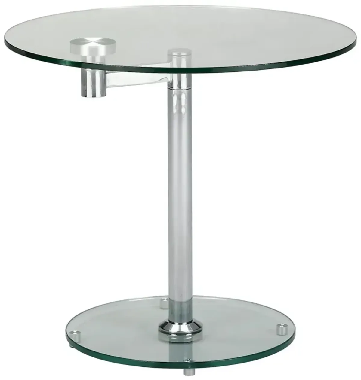 Chintaly 24 Inch Rotating Round Glass Lamp Side Table with Steel Base