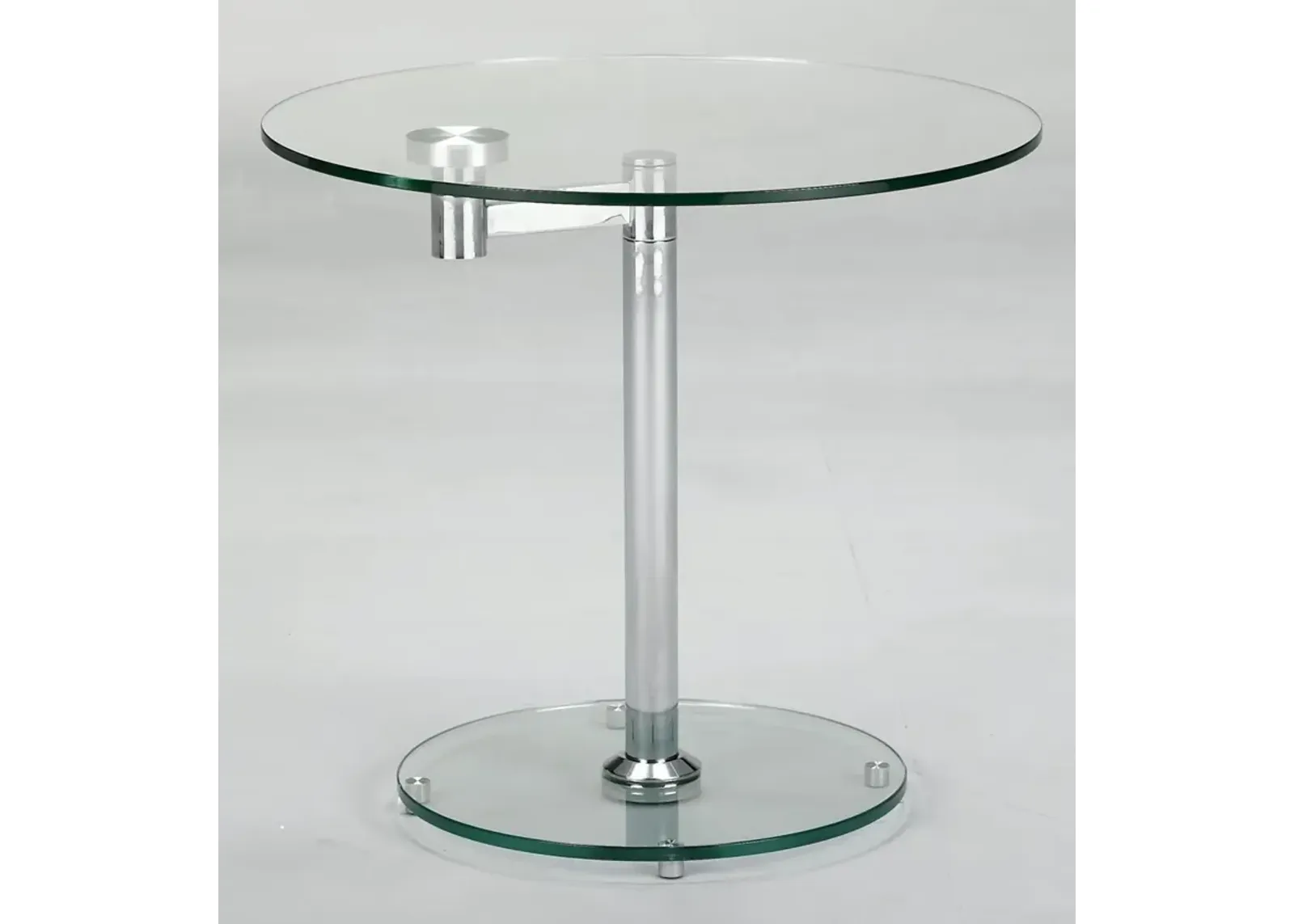 Chintaly 24 Inch Rotating Round Glass Lamp Side Table with Steel Base