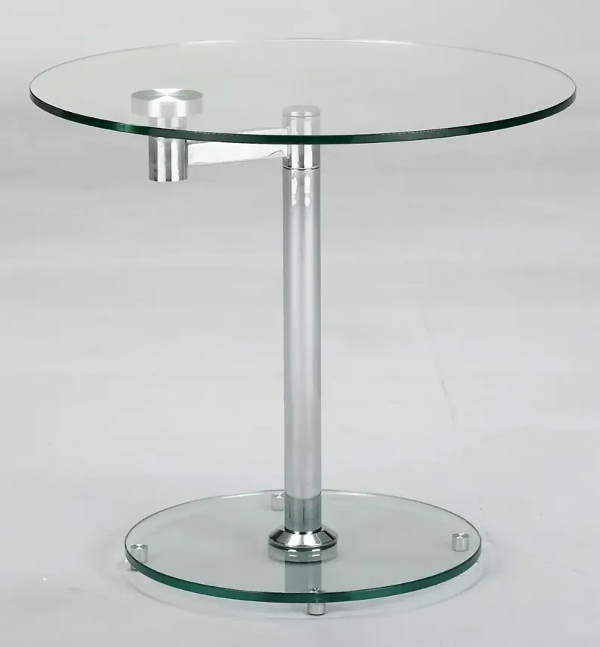 Chintaly 24 Inch Rotating Round Glass Lamp Side Table with Steel Base