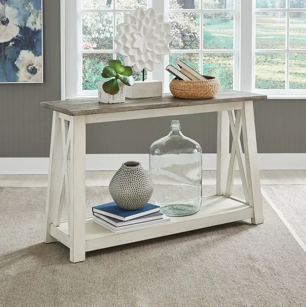 Liberty Furniture Laurel Bluff Antique White/Dust Grey Sofa Table