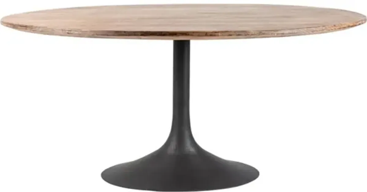 IDA 78 INCH IRON/ANTIQUE NATURAL OVAL DINING TABLE WITH MEGAN BASE