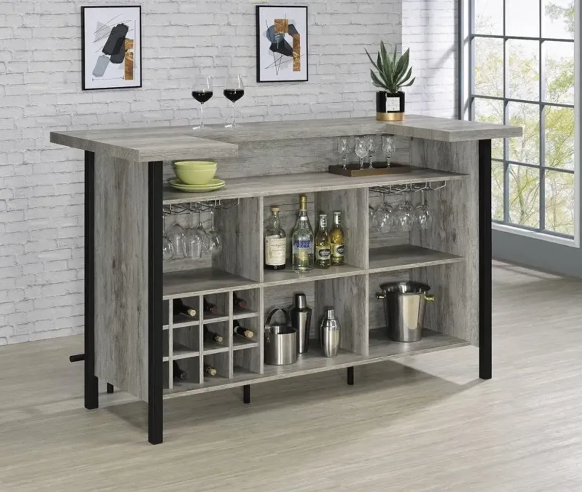 Coaster Bellemore Freestanding Home Bar Wine Cabinet Grey Driftwood