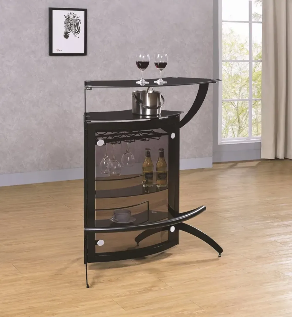 Coaster Dallas 2-Shelf Curved Freestanding Home Bar Cabinet Black