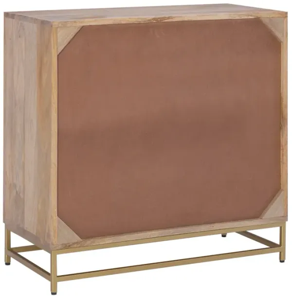 Powell Janie Natural Wood 3-Drawer Cabinet with Rattan Covered Door Fronts