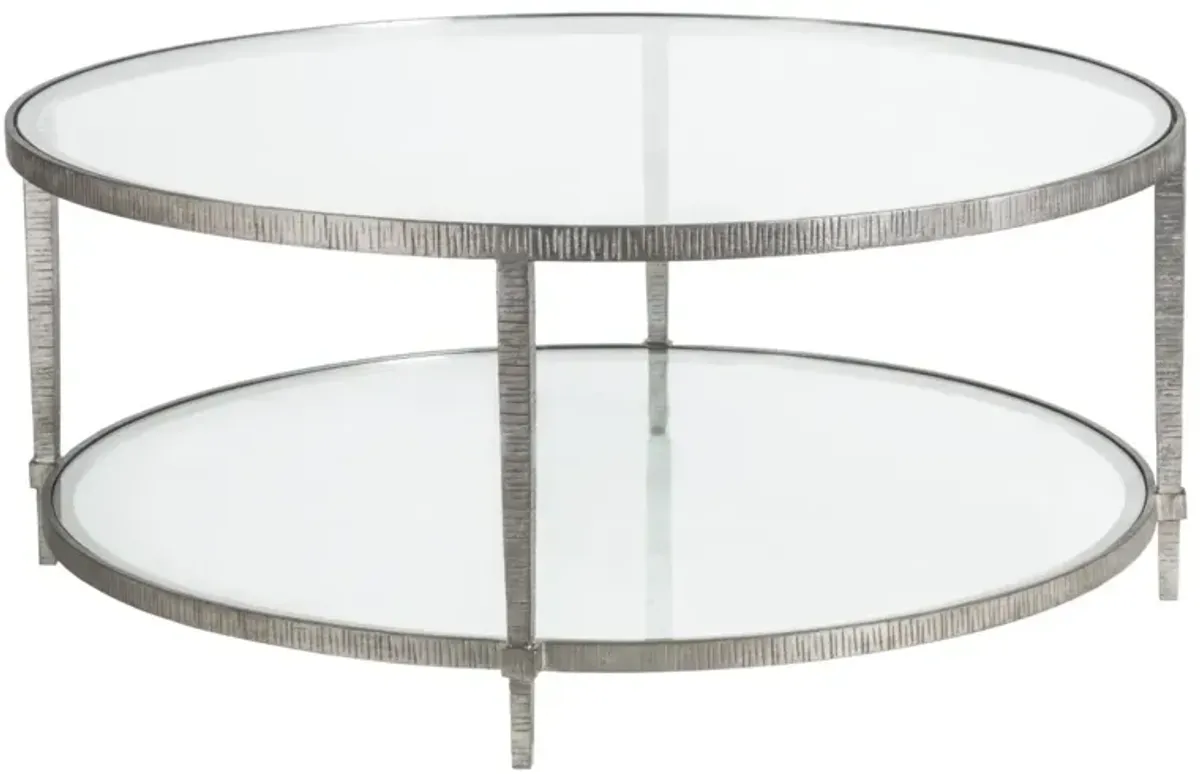 Artistica Home by Lexington Metal Designs Claret 42 Inch Round Metal Cocktail Table Silver Leaf/Clear