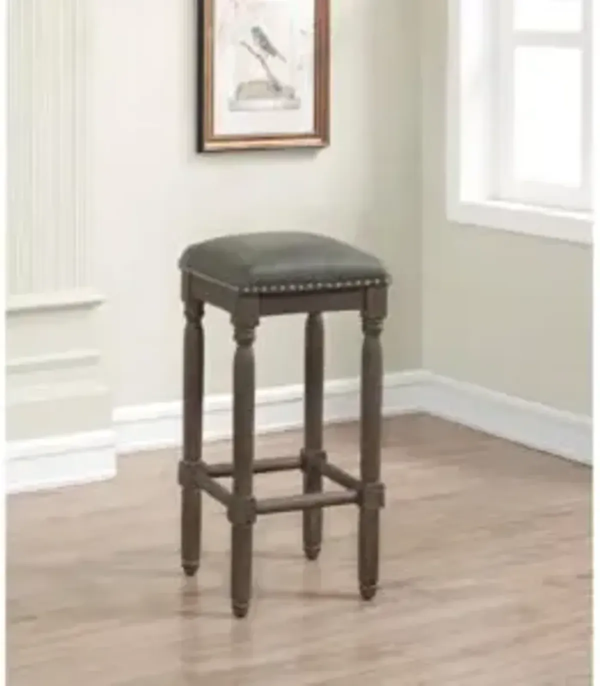 American Woodcrafters Bronson Backless Stool & Wood Frame Barstool in Wire-Brushed Driftwood Finish