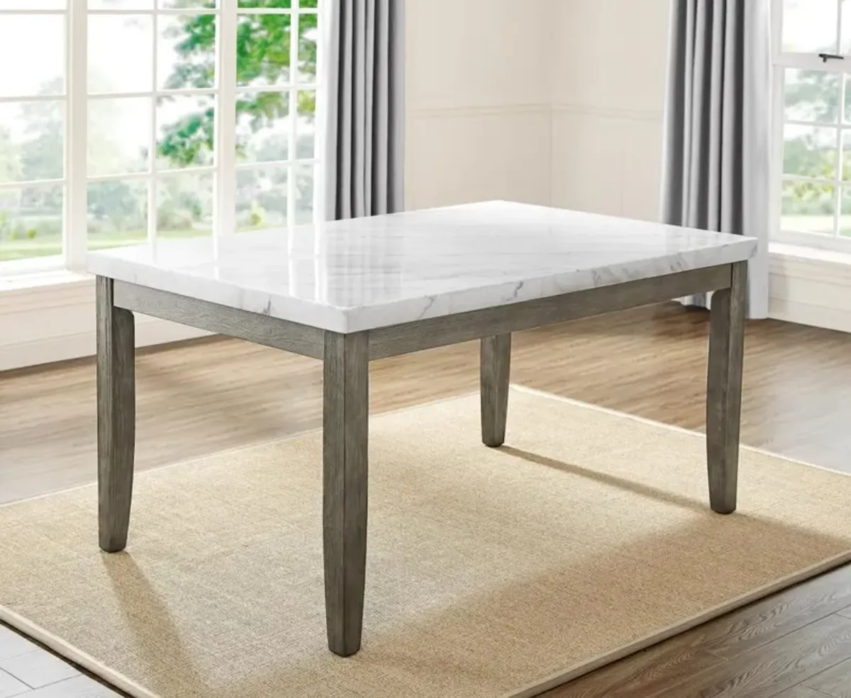 Steve Silver Emily 7-Piece White Marbletable With 6 Chairs Set In A Mossy Grey Finish
