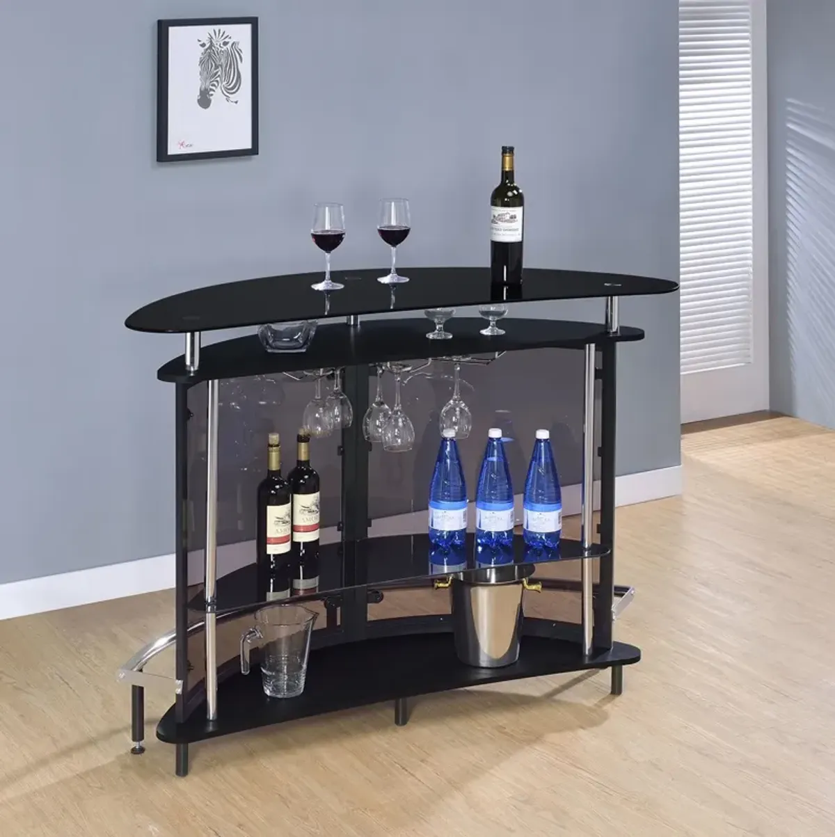 Coaster Amarillo Freestanding Glass Top Home Bar Wine Cabinet Black