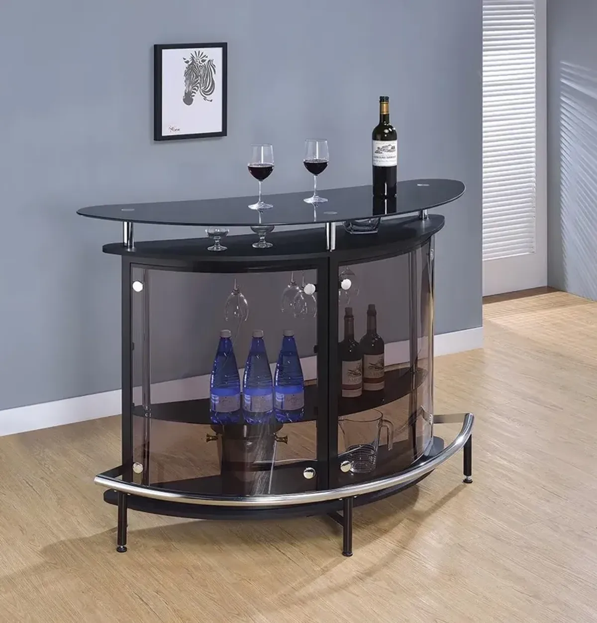 Coaster Amarillo Freestanding Glass Top Home Bar Wine Cabinet Black