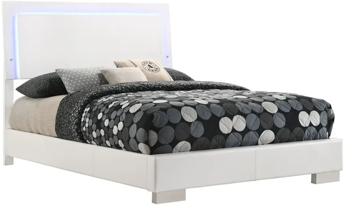 Coaster Felicity Wood Full Led Panel Bed White High Gloss