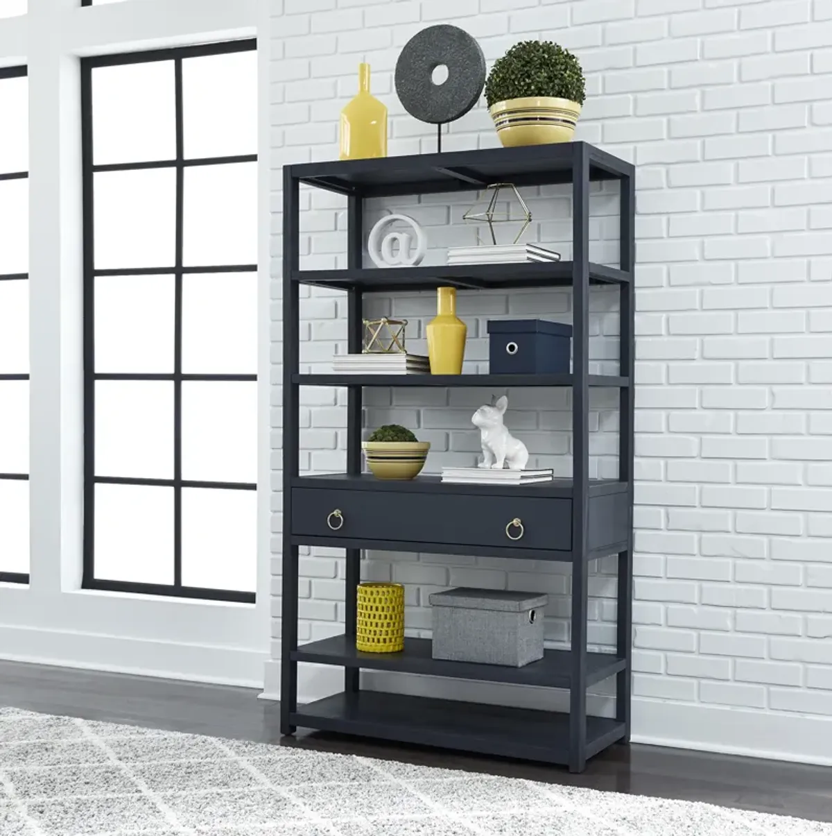 Liberty Furniture Wire Brushed Denim White & Black Accent Bookcase East End