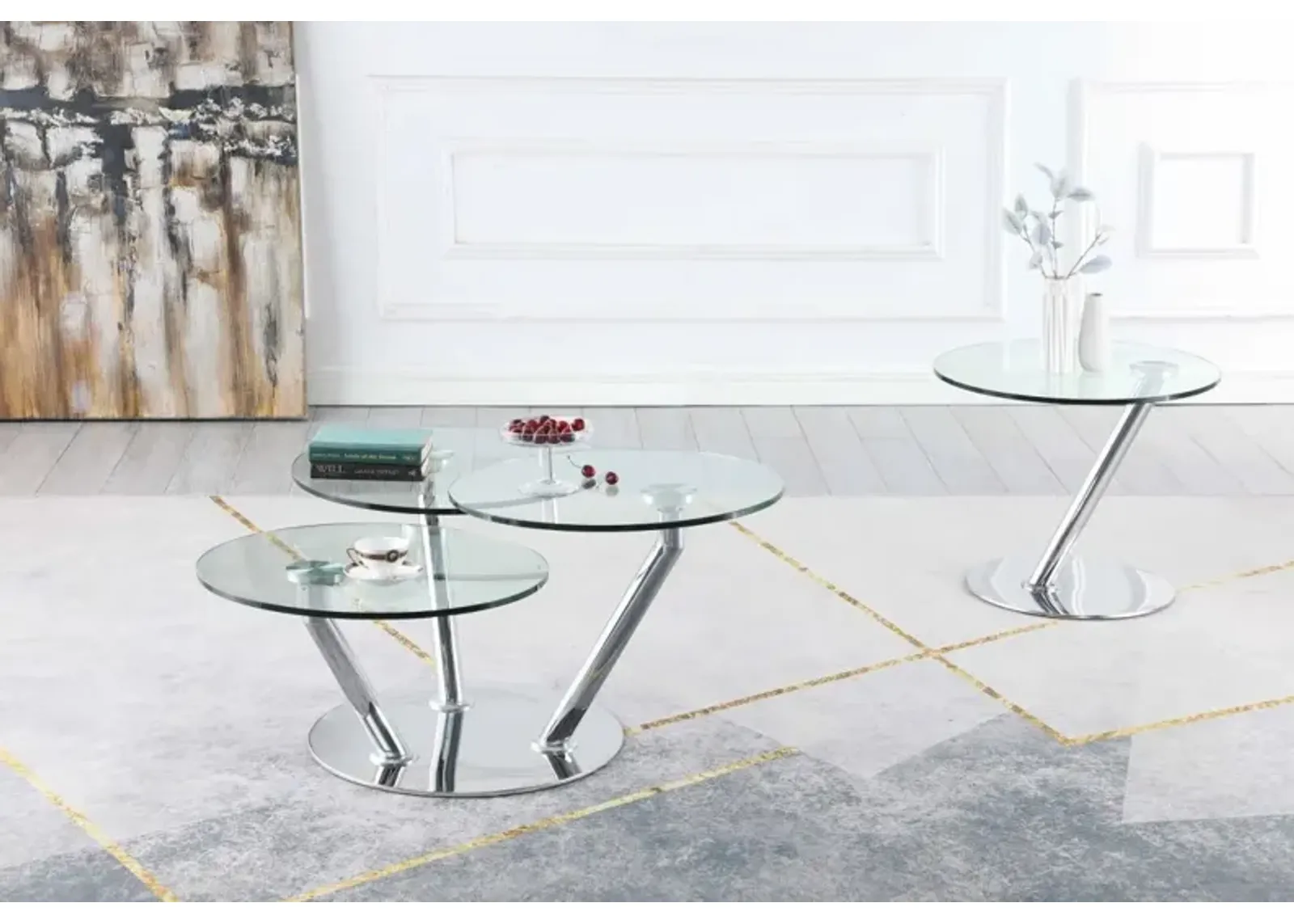 Chintaly Contemporary Triple Surface Cocktail Table