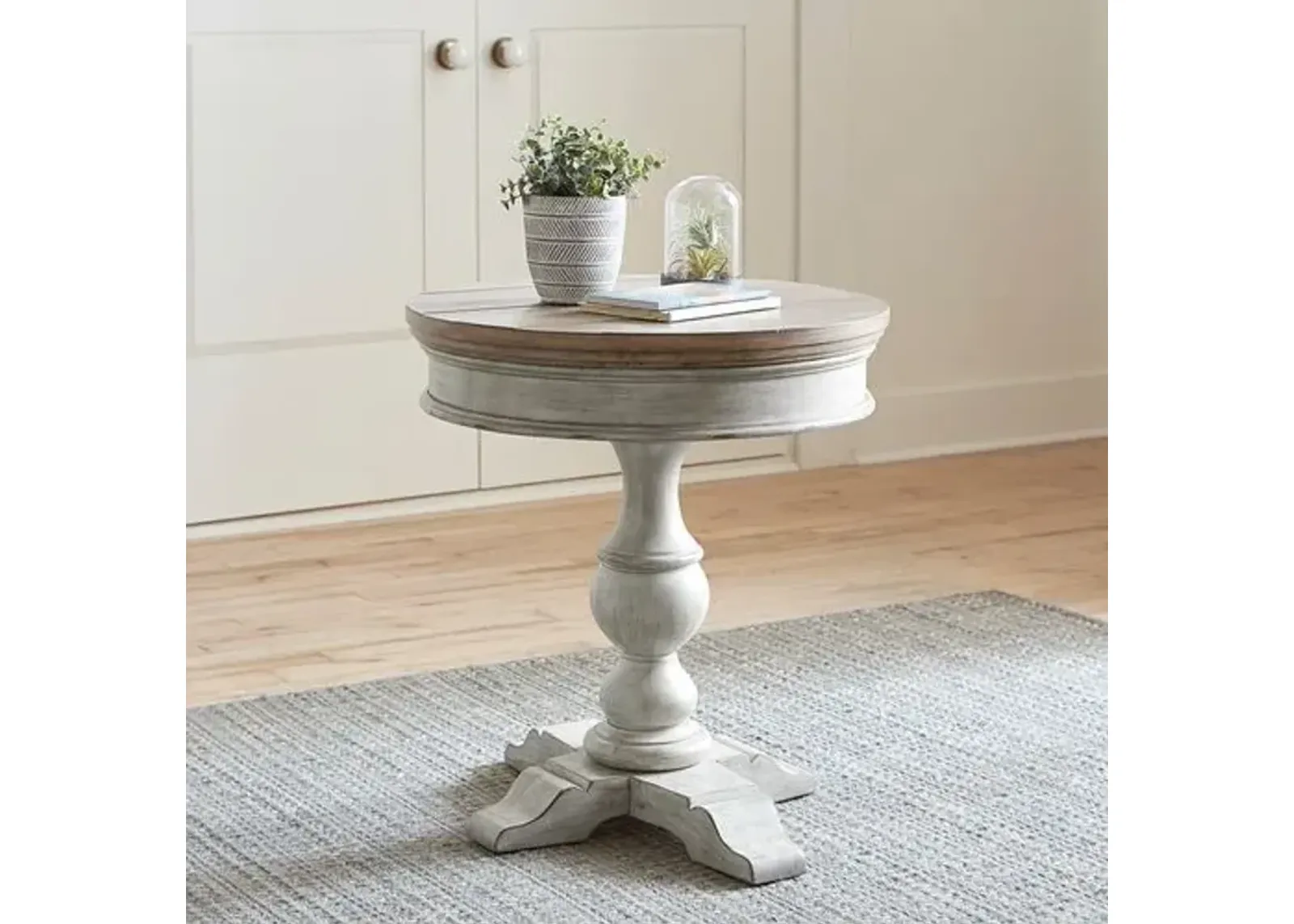 Liberty Furniture Heartland Antique White Pedestal Chairside Table