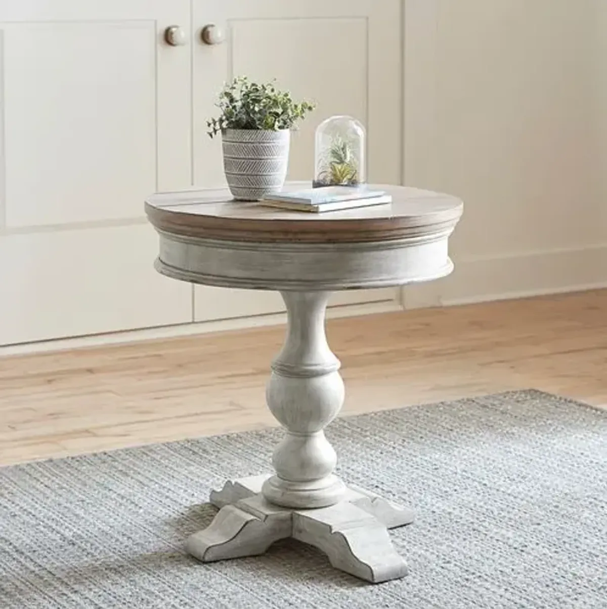 Liberty Furniture Heartland Antique White Pedestal Chairside Table