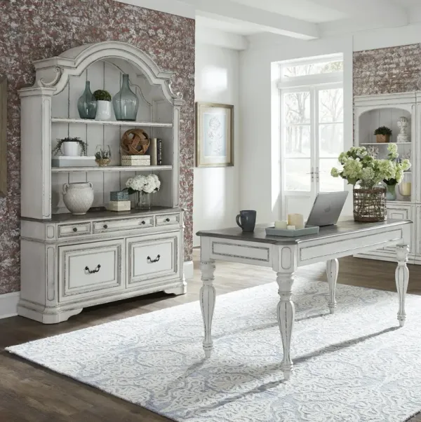 Liberty Furniture Magnolia Manor 3-Piece Antique White/Weathered Bark Desk & Hutch Set