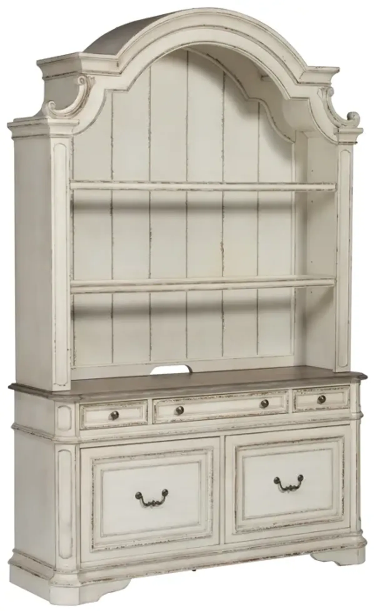 Liberty Furniture Magnolia Manor 3-Piece Antique White/Weathered Bark Desk & Hutch Set