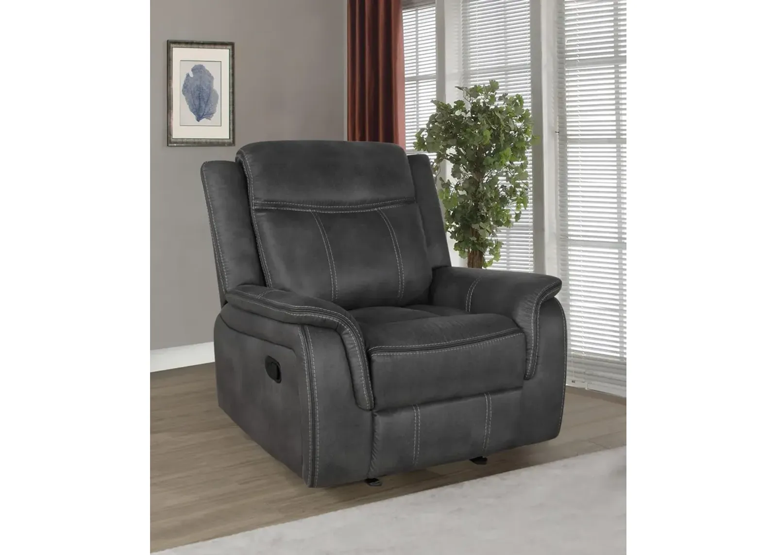 Coaster Lawrence Upholstered Padded Arm Glider Recliner Charcoal