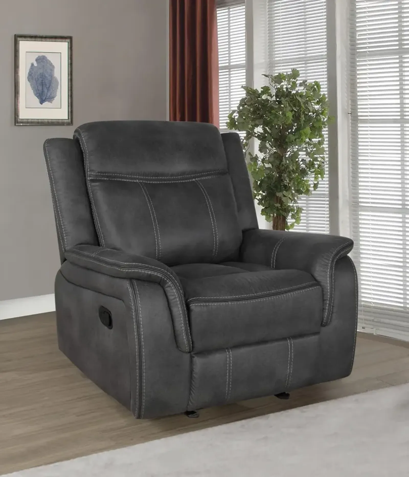 Coaster Lawrence Upholstered Padded Arm Glider Recliner Charcoal