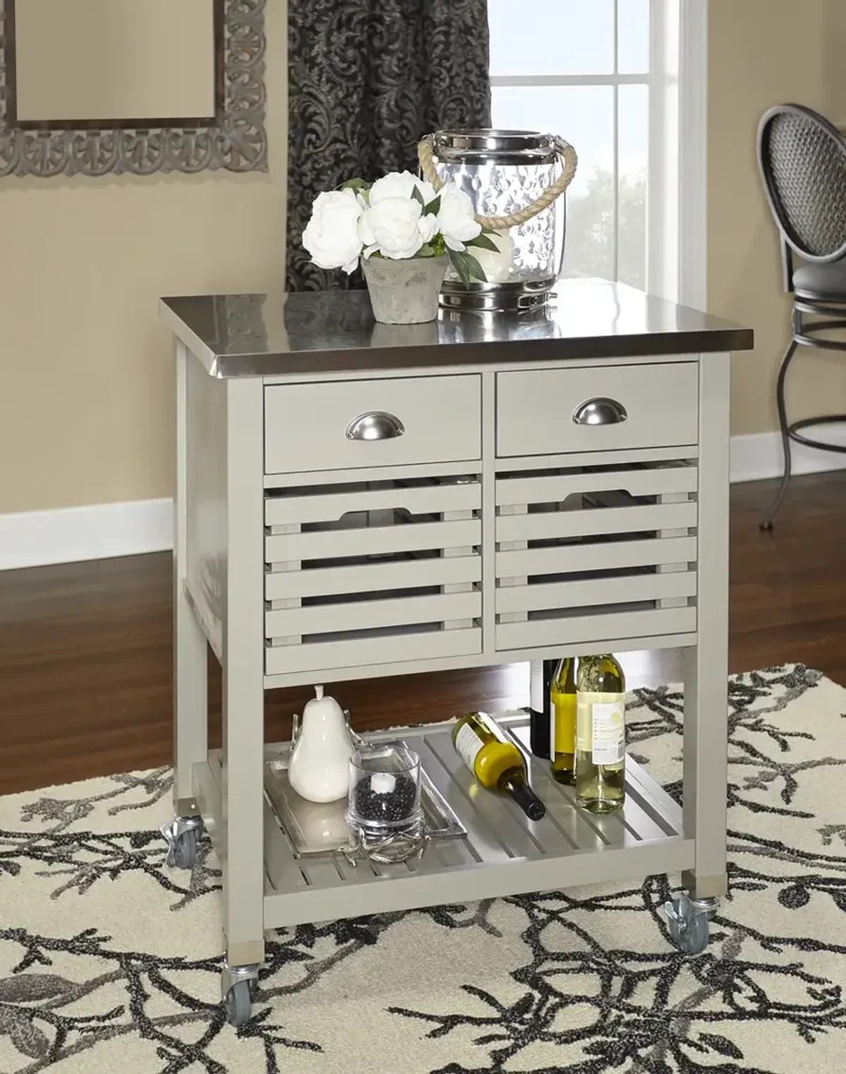 Linon Noelle Grey Kitchen Cart