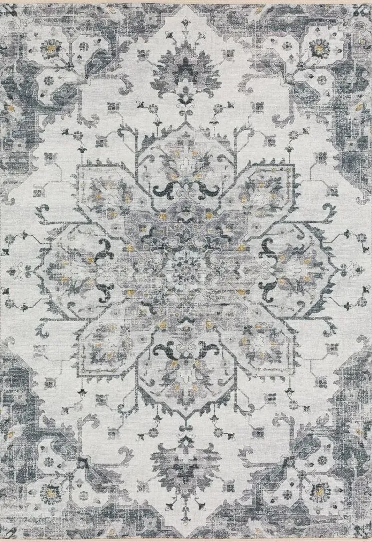 Dalyn Modern Distressed Floral Medallion 5'X8' Area Rug in Soft Grey Tones