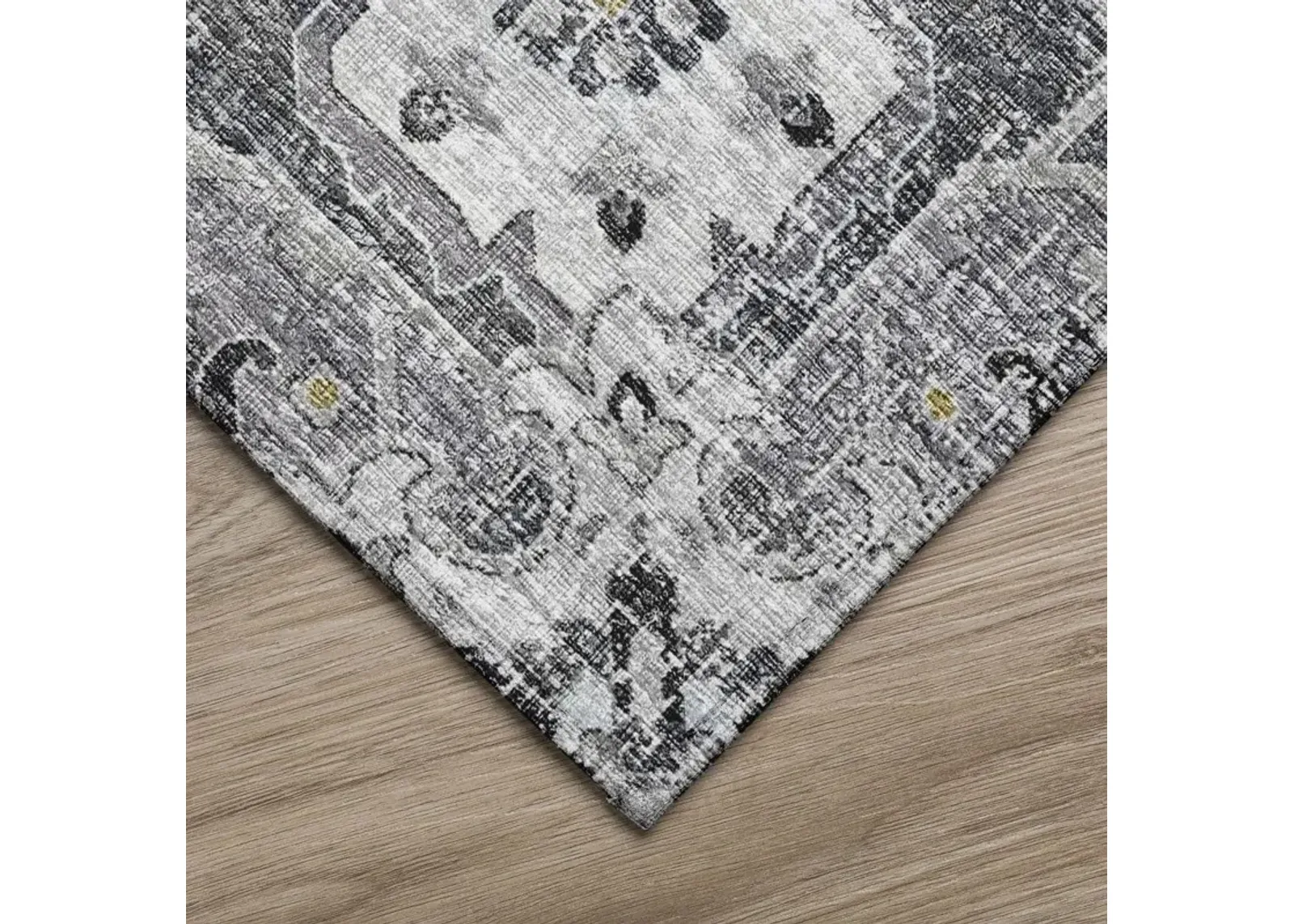 Modern Distressed Floral Medallion 5'X8' Area Rug in soft Grey Tones