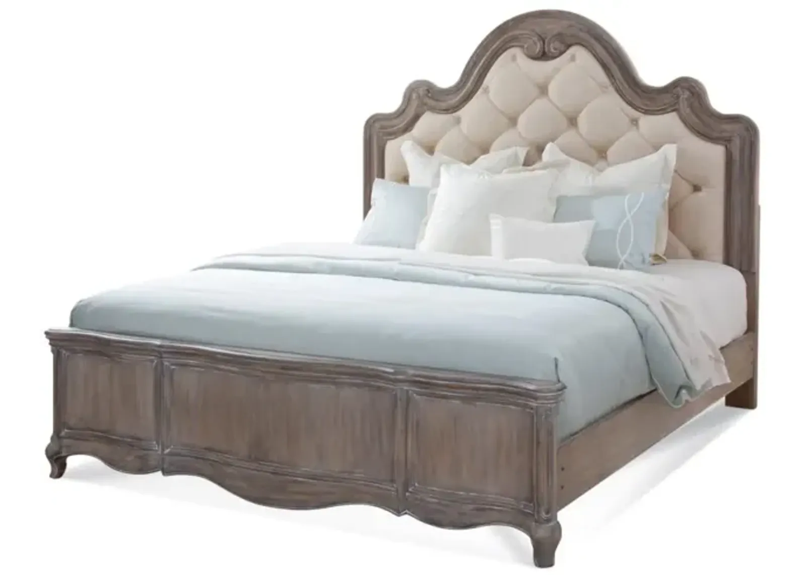 American Woodcrafters Genoa Complete Tufted Upholstered Queen Bed in Antique Grey