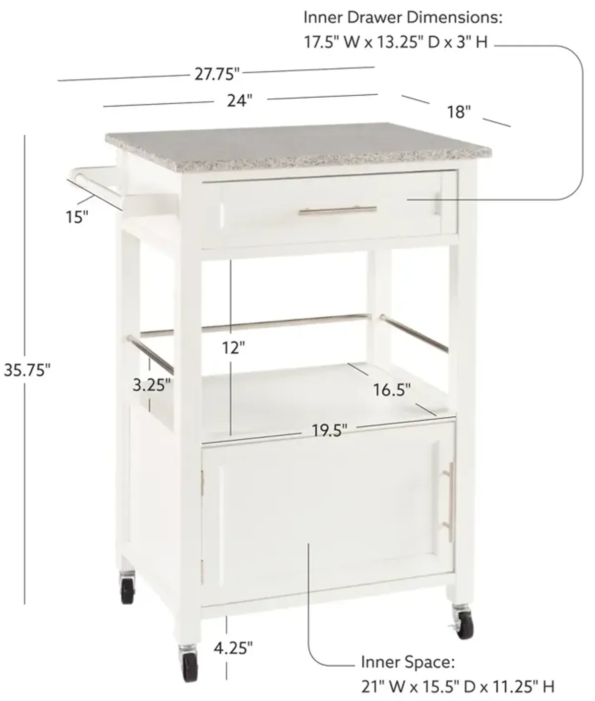 Linon Mitchell Kitchen Cart with Granite Top