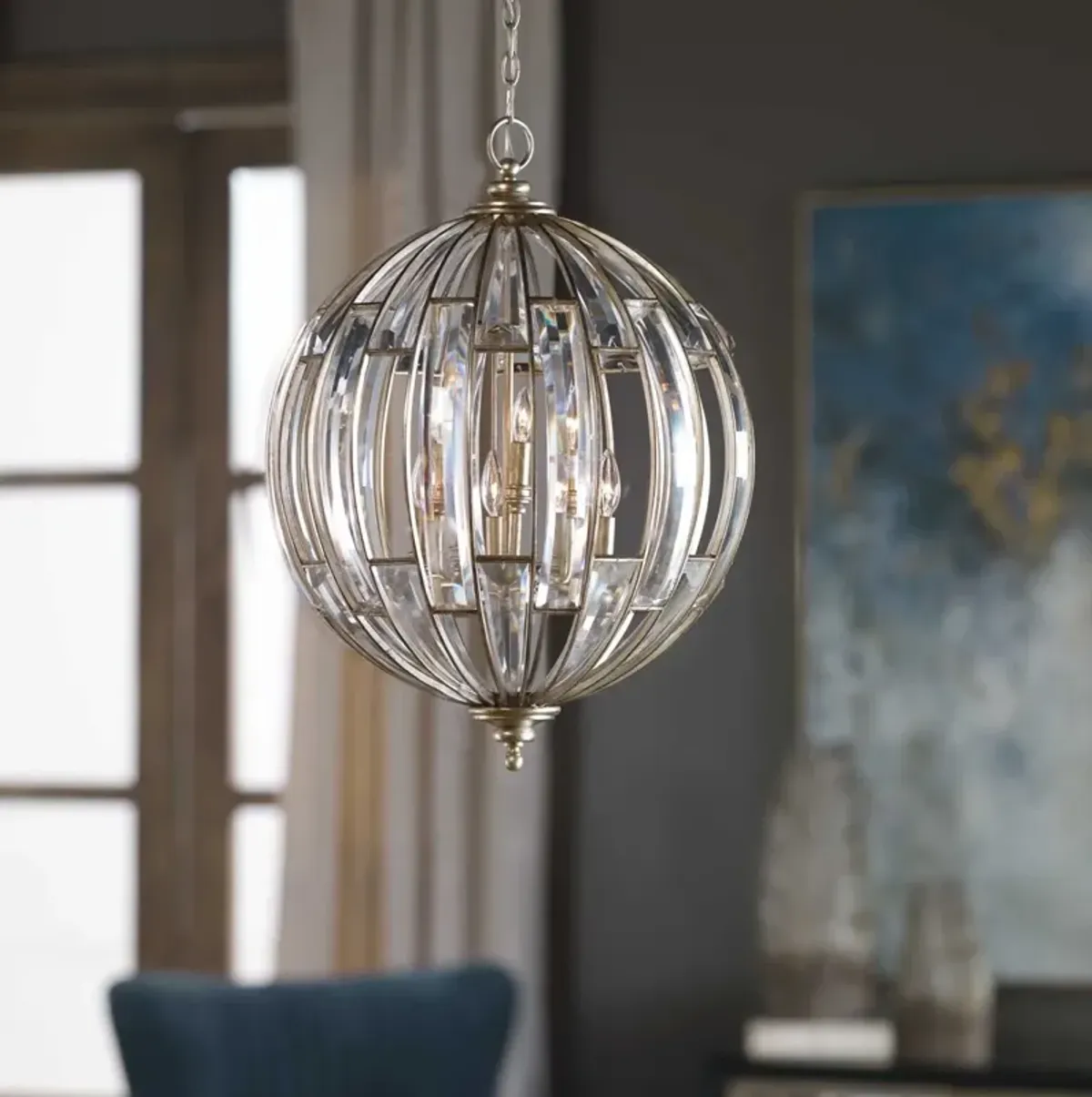 VICENTINA BURNISHED SILVER 6-LIGHT SPHERE PENDANT