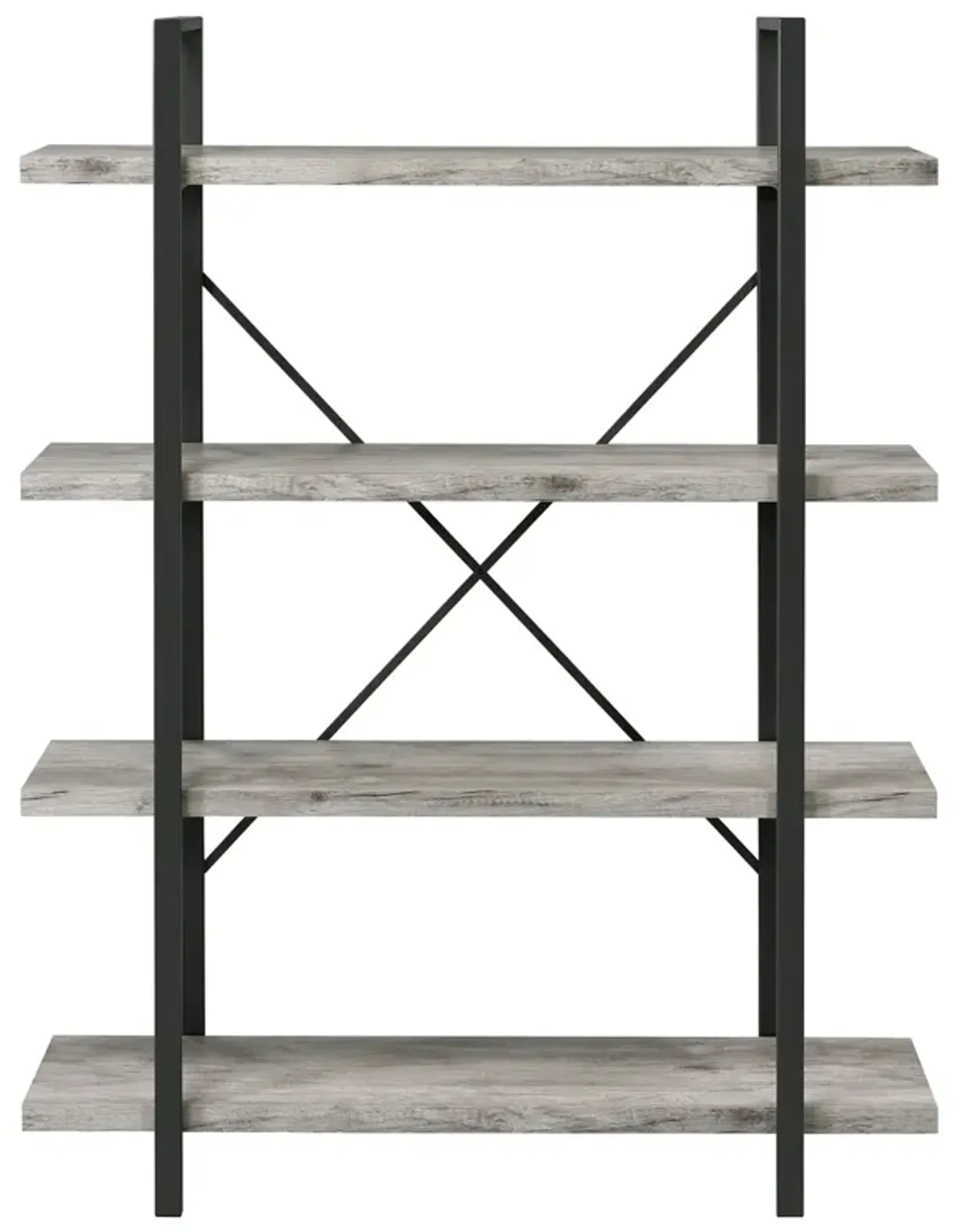 Coaster Cole 55 Inch 4-Shelf Bookshelf Grey Driftwood & Gunmetal