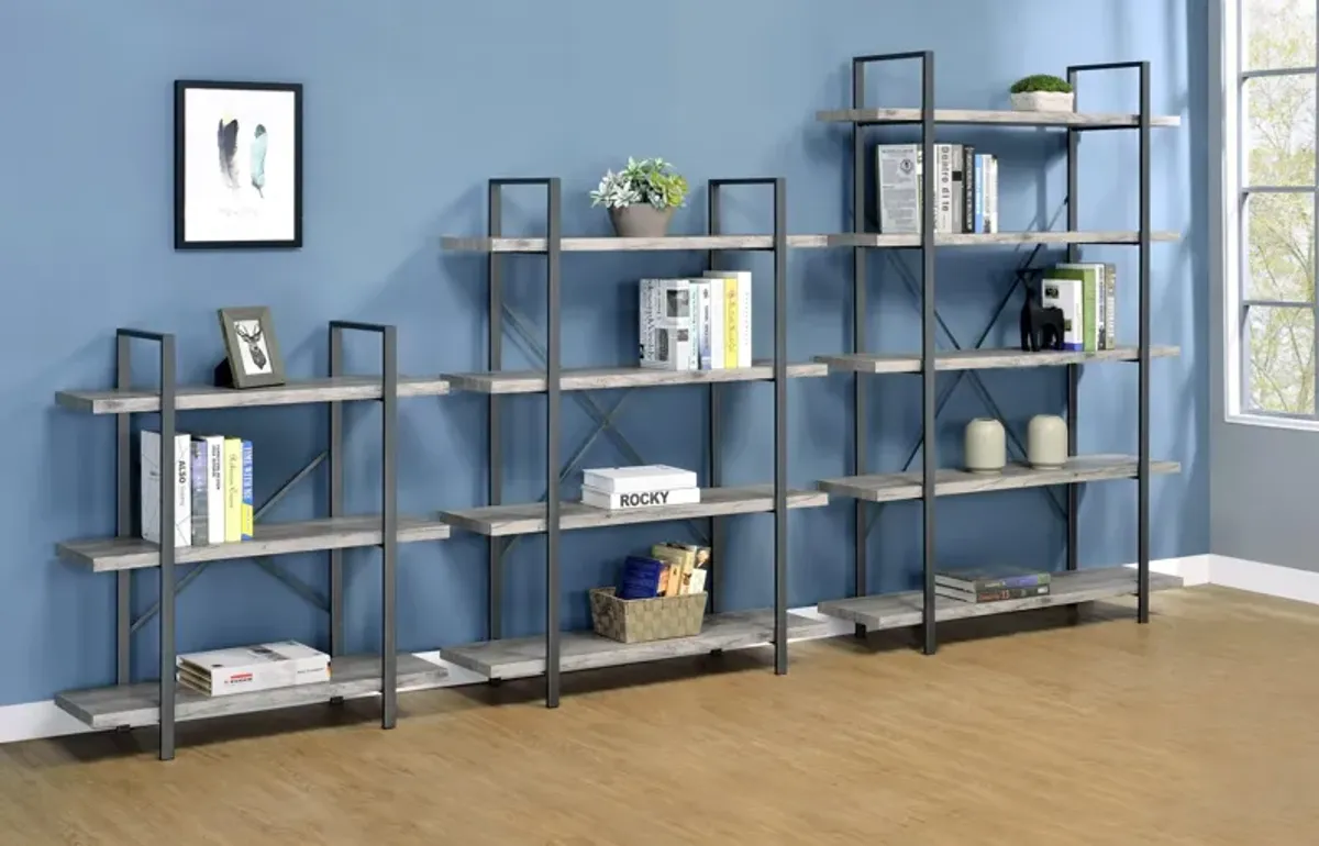 Coaster Cole 55 Inch 4-Shelf Bookshelf Grey Driftwood & Gunmetal