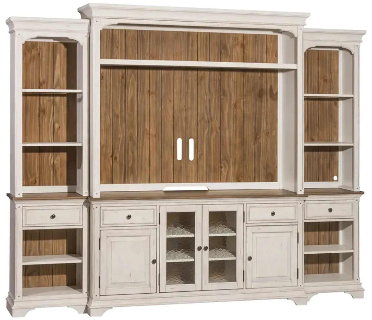 Liberty Furniture Morgan Creek Antique White Entertainment Center with Piers