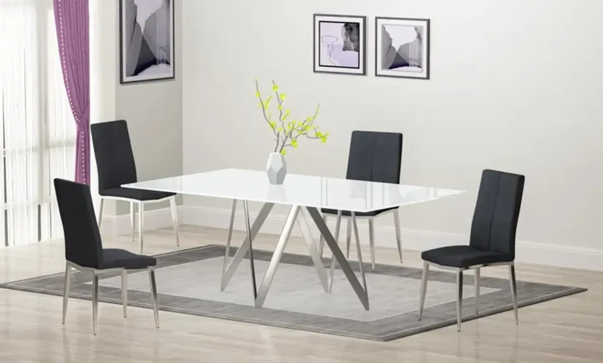 Chintaly Abigail Modern Dining Set with White Glass Table & 4 Chairs