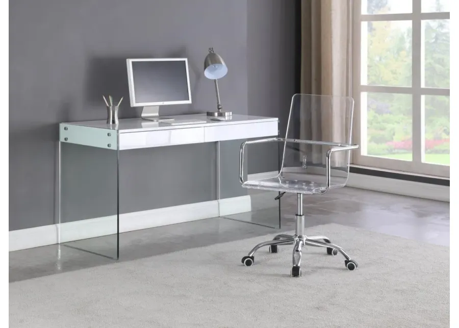 CONTEMPORARY GLOSS WHITE & GLASS HOME OFFICE DESK