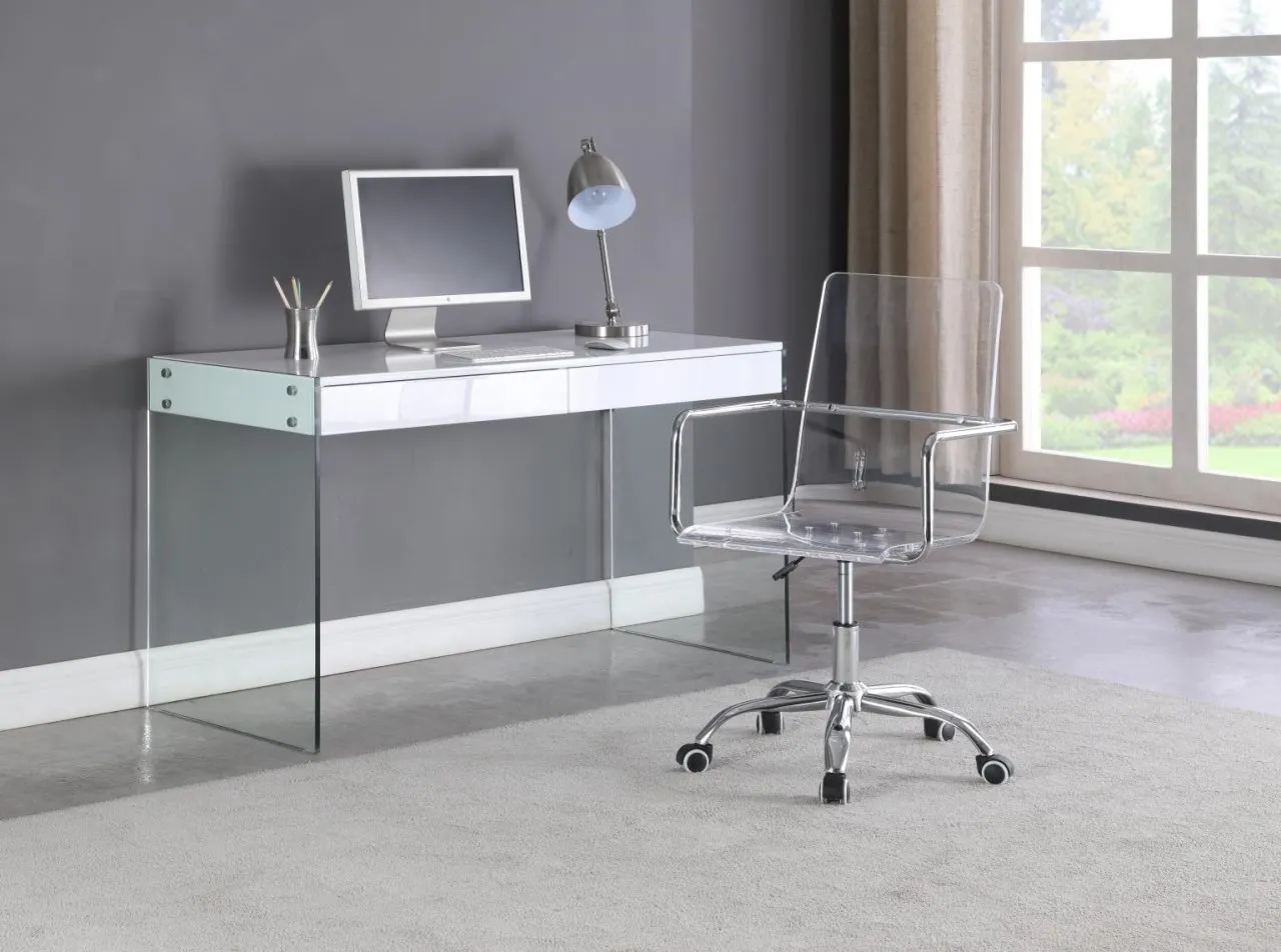 CONTEMPORARY GLOSS WHITE & GLASS HOME OFFICE DESK