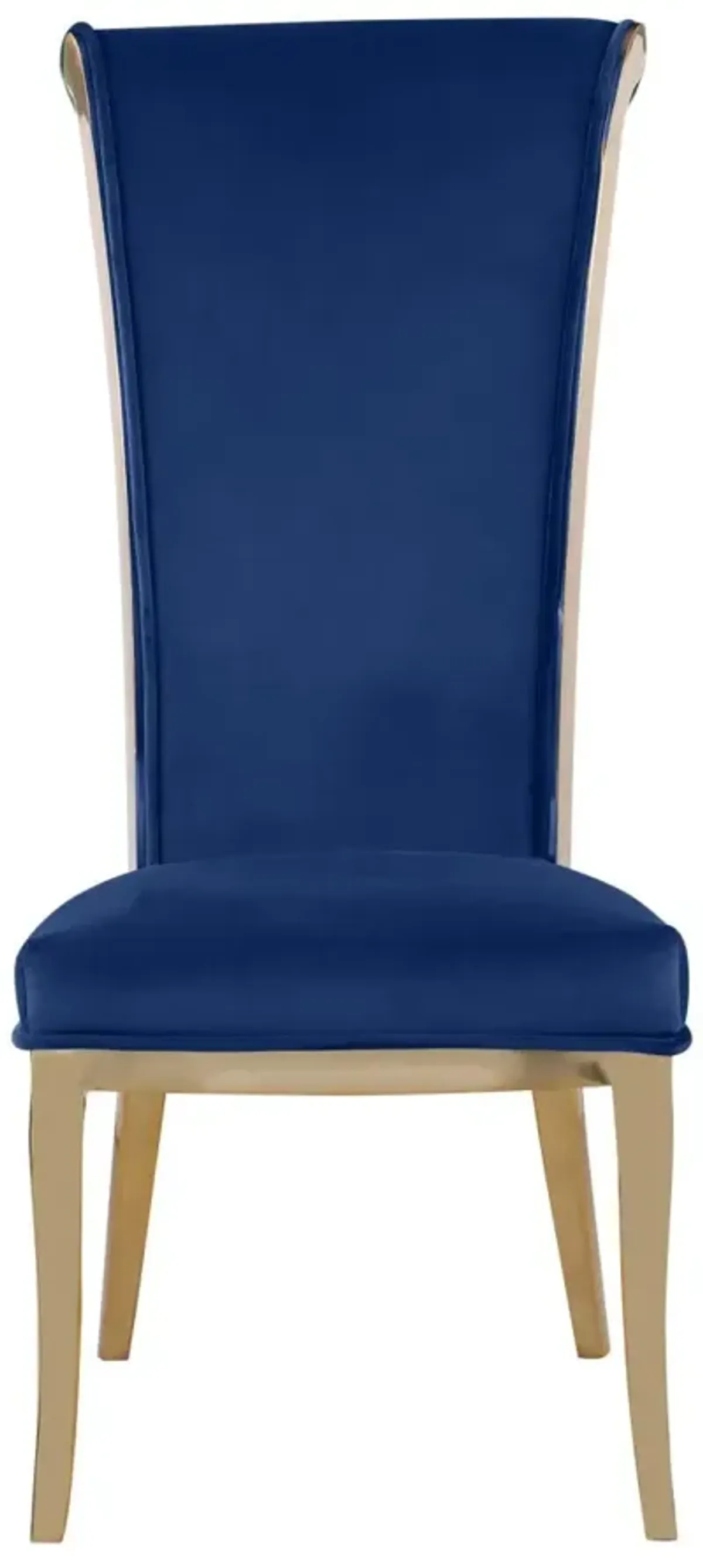 Chintaly Joy Blue/Brushed Gold High Back Side Chair with Golden Frame