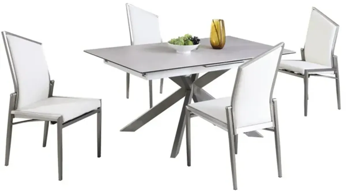 Chintaly Nala White Dining Set with Pop-Up Extendable Ceramic Top Table & 4 Motion Chairs