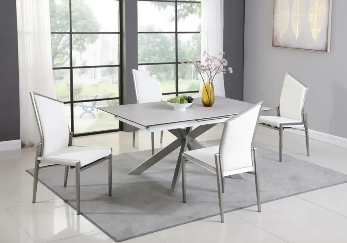 Chintaly Nala White Dining Set with Pop-Up Extendable Ceramic Top Table & 4 Motion Chairs