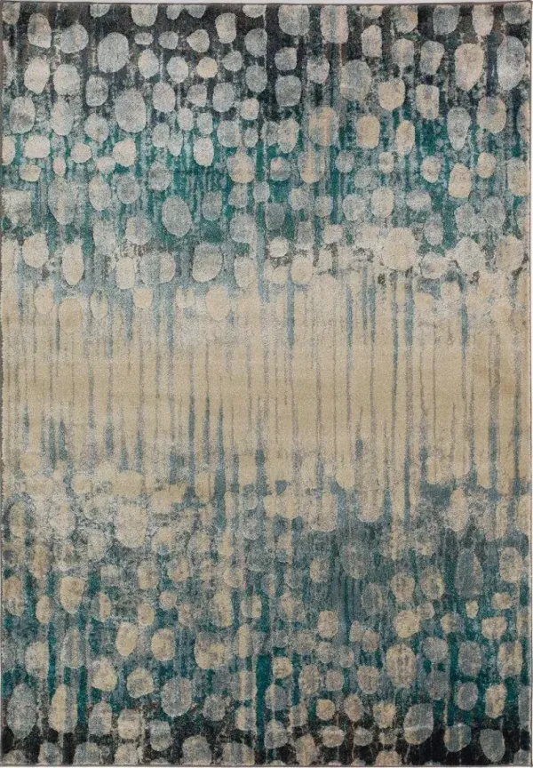 Dalyn Contemporary Abstract Drip & Dot Design 5'X8' Area Rug in Teal & Beige
