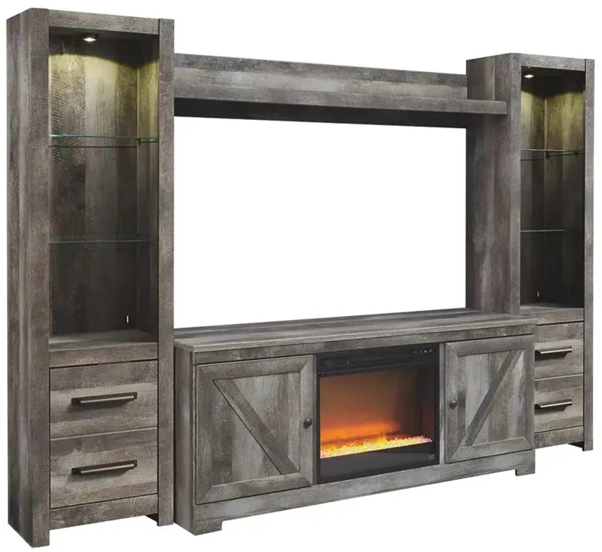 Ashley Wynnlow 4-Piece Rustic Gray Entertainment Center with Fireplace