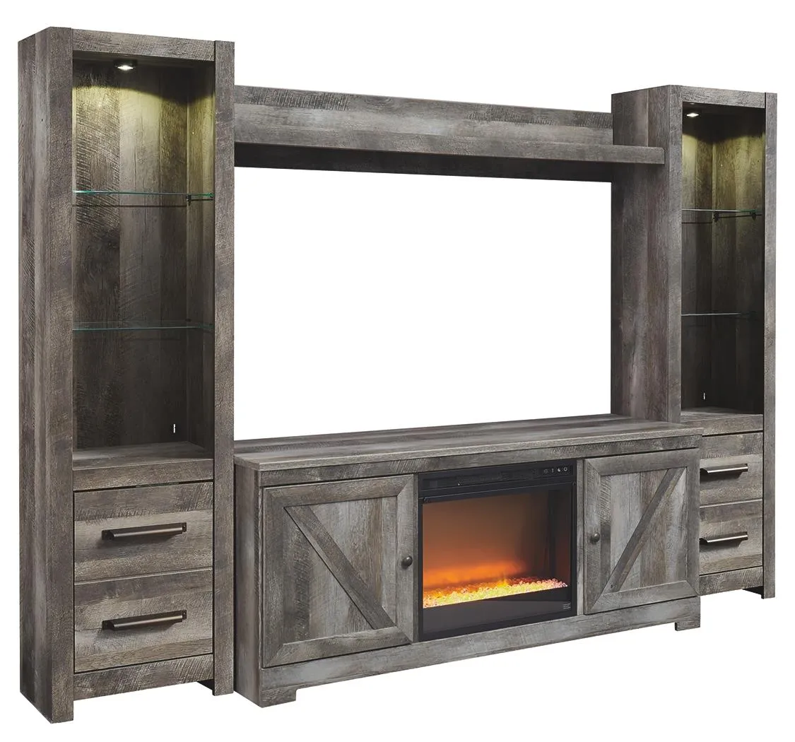 WYNNLOW 4-PIECE ENTERTAINMENT CENTER WITH ELECTRIC FIREPLACE GRAY SIGNATURE DESIGN