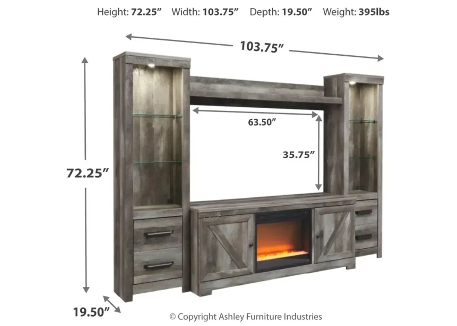 Wynnlow 4-Piece Rustic Gray Entertainment Center With Fireplace