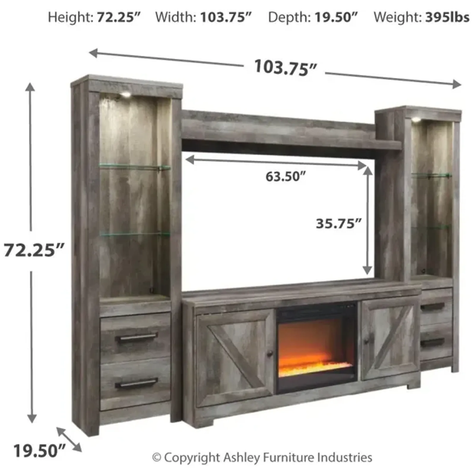 Ashley Wynnlow 4-Piece Rustic Gray Entertainment Center with Fireplace