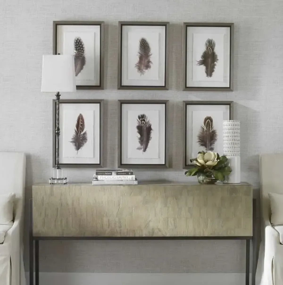 Uttermost Birds of a Feather 6-Piece Brown/Gray/White Framed Print Set