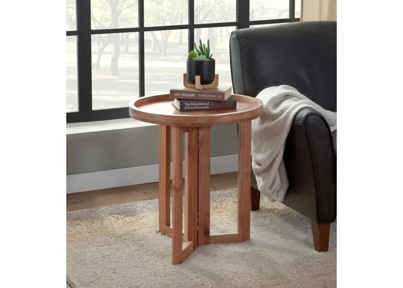 Martin Svensson Naples 22 Inch Solid Wood Round End Table in Natural Acacia