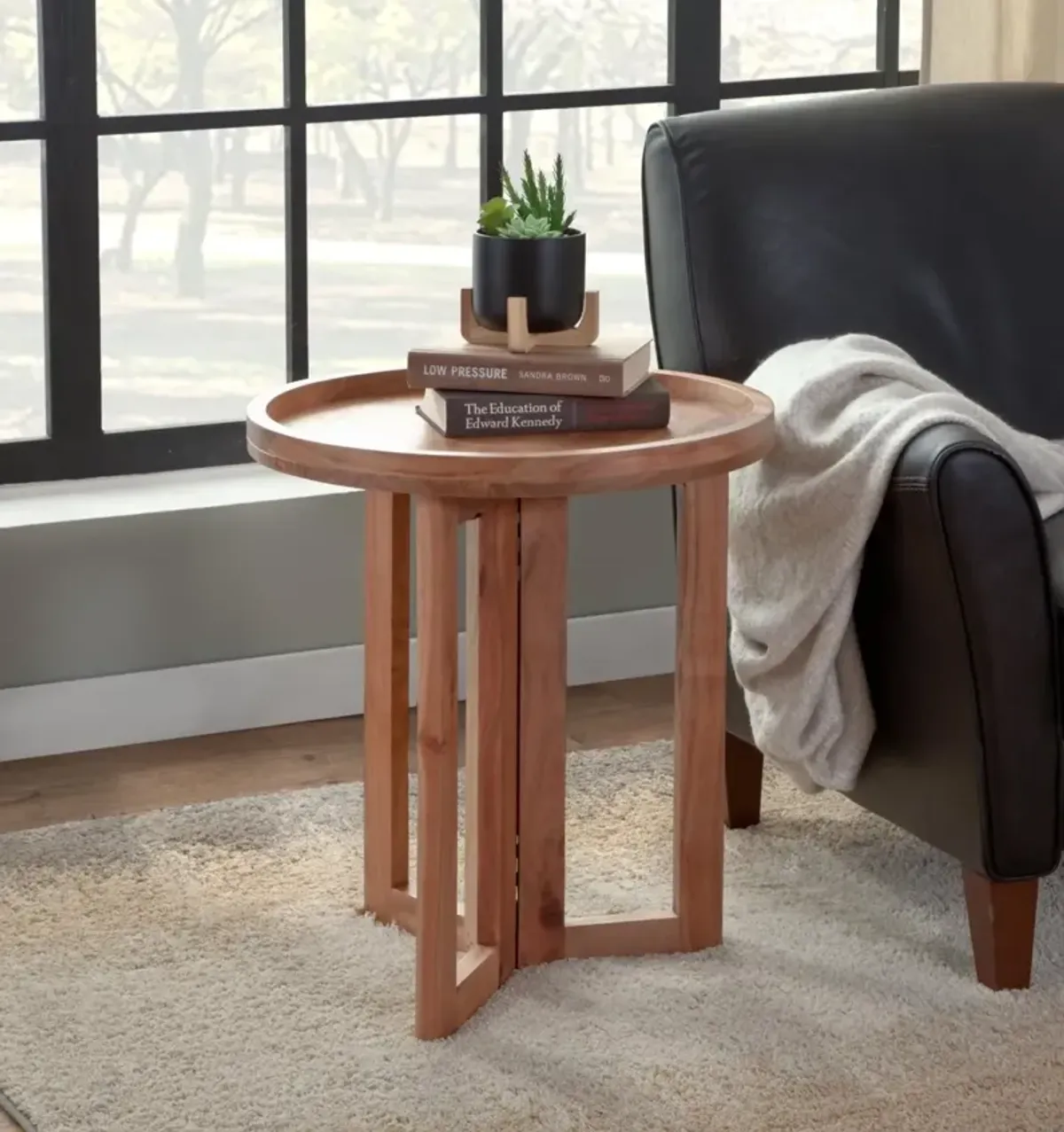 Martin Svensson Naples 22 Inch Solid Wood Round End Table in Natural Acacia