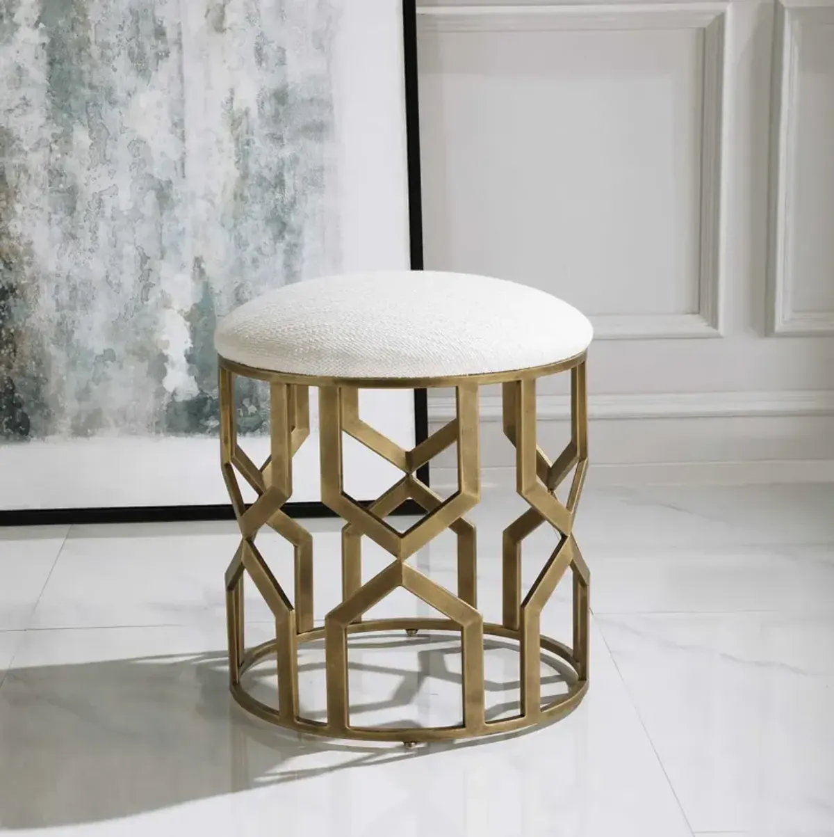 Uttermost Trellis Crisp White Accent Stool