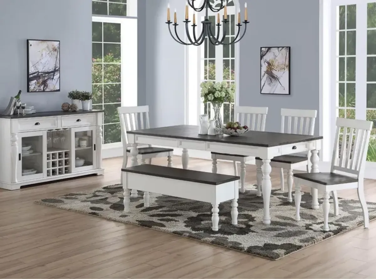 Steve Silver 6-Piece Joanna Table Bench & 4 Side Chairs in White